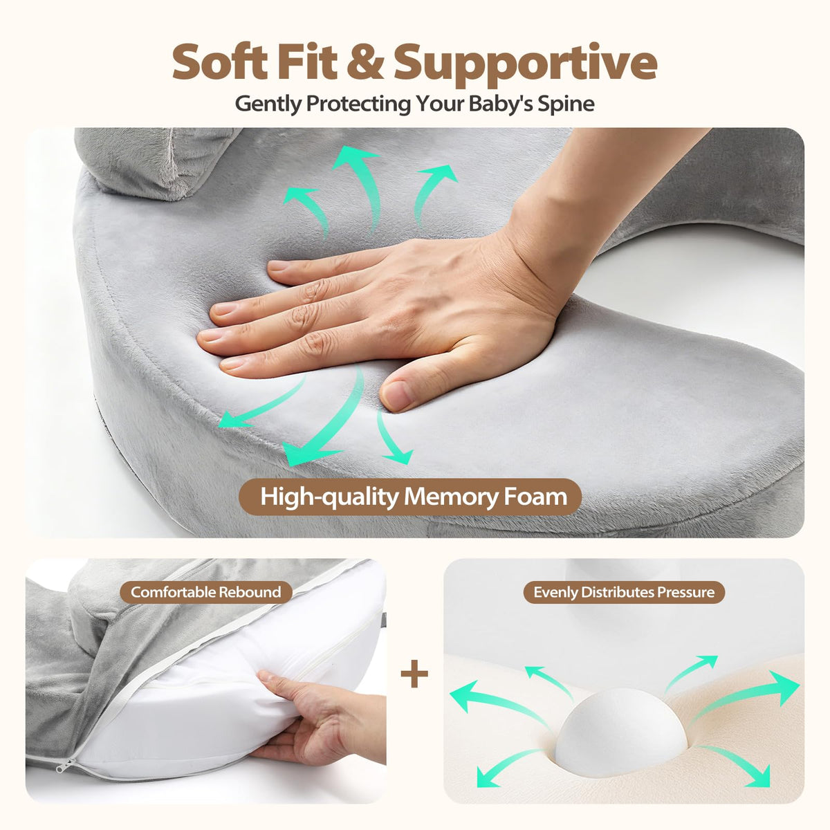 Nursing Pillow for Breastfeeding, with Safety Fence, Removable Cover