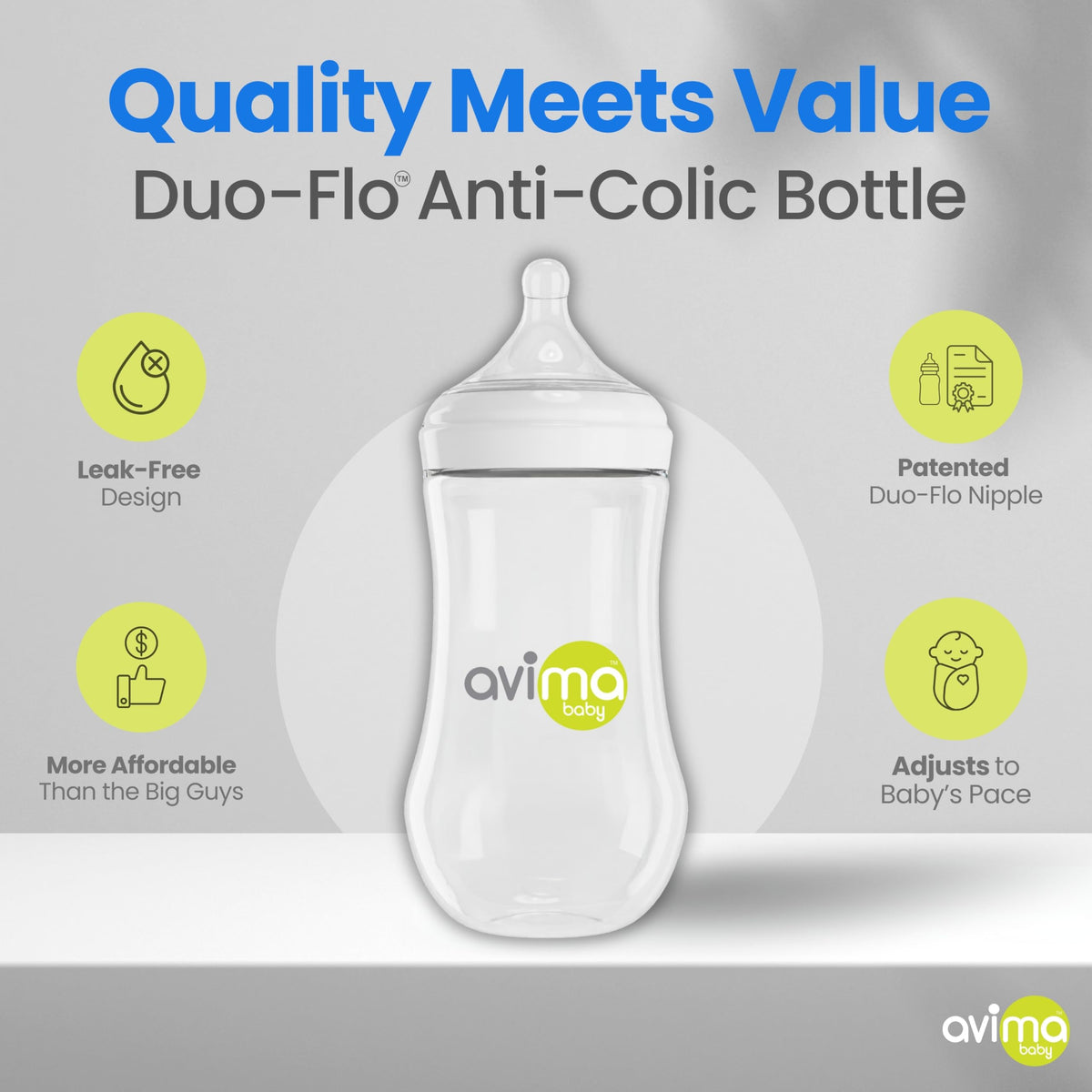 12 oz Anti Colic Baby Bottles w Fast Flow Nipples. 6-12M (Set of 3)