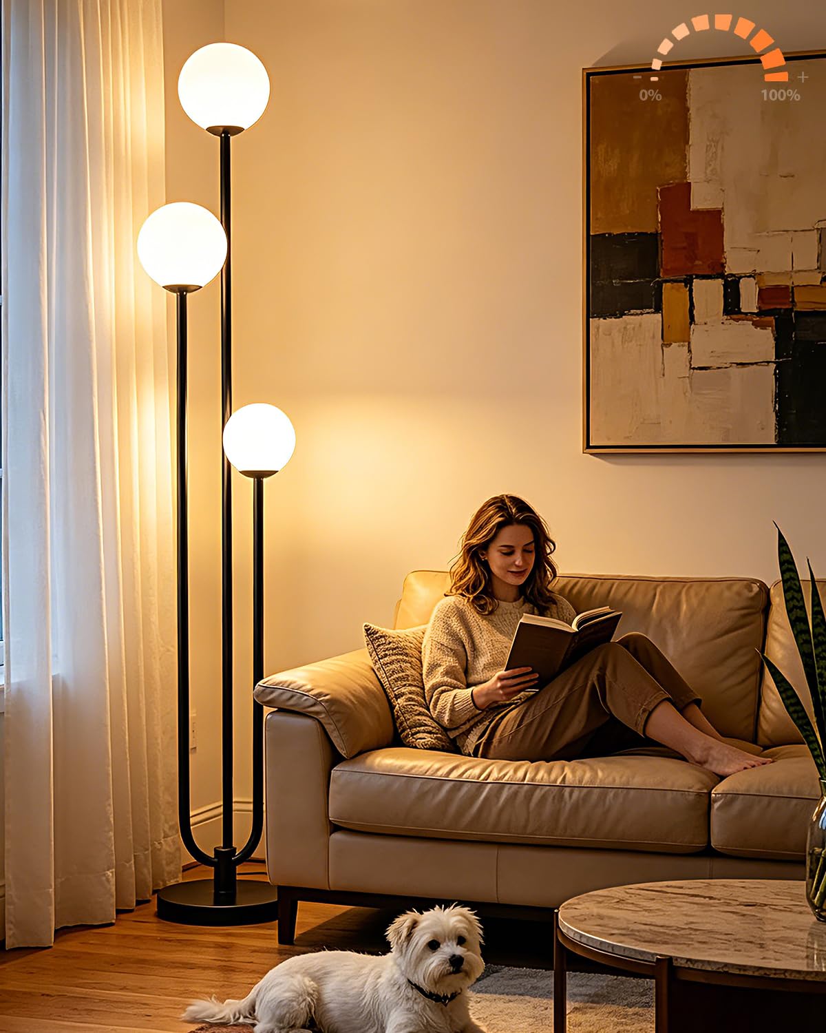63IN 3-Light Dimmable Floor Lamp, Unique Black Tall Standing Lamps with 3000K Bulbs for Reading, Mid Century Modern