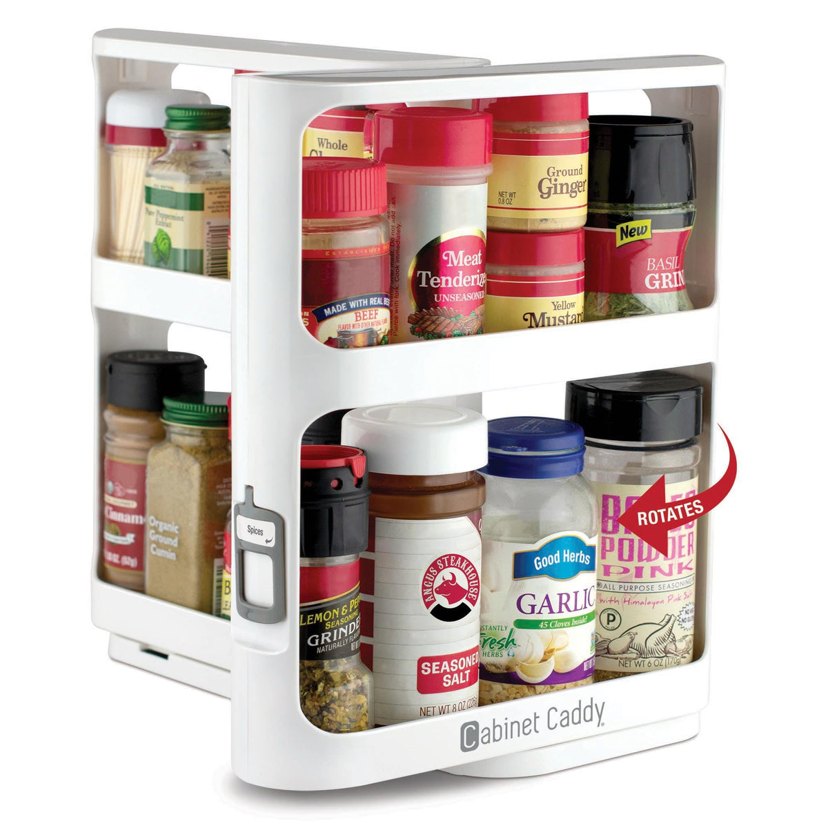 Spice Rack Organizer for Cabinet, Pull & Rotate, 2-Tier