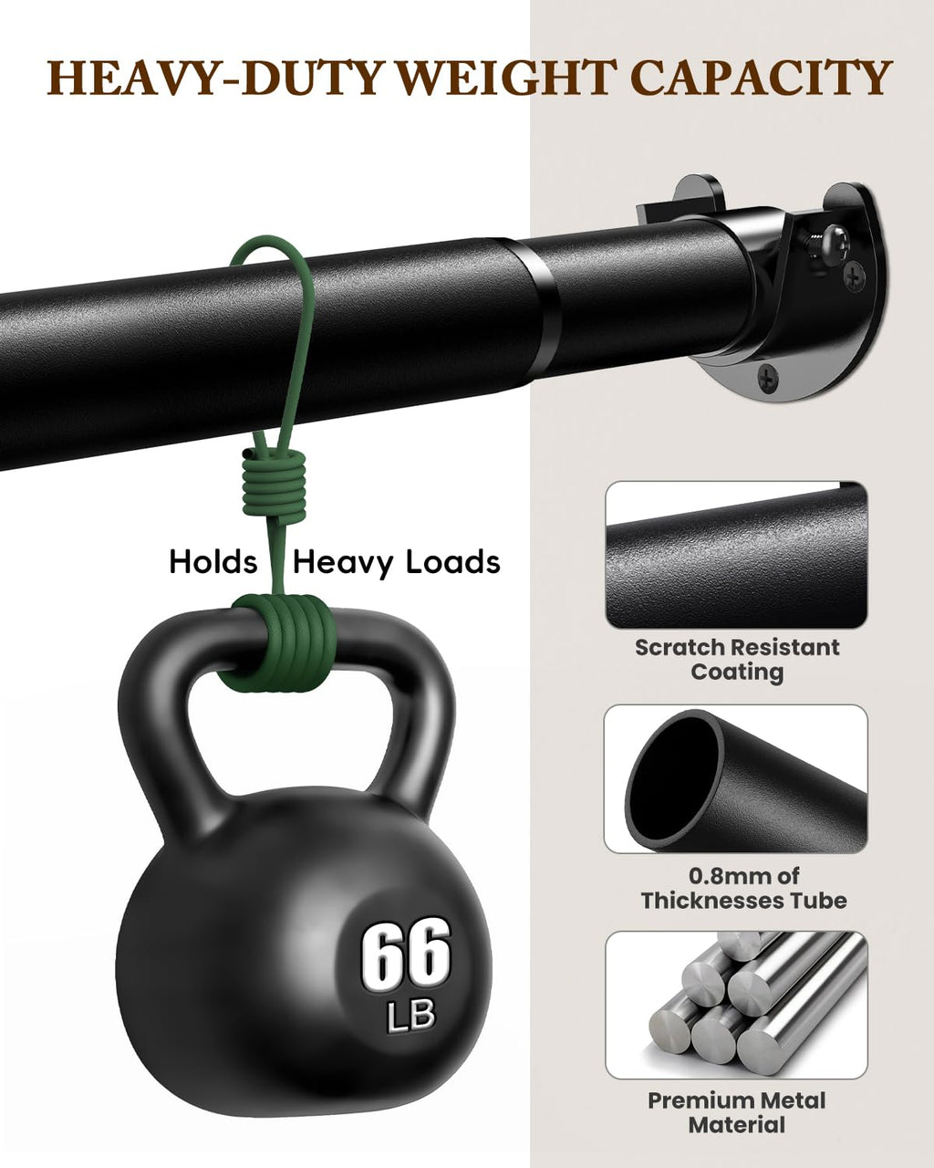 Closet Rod, 17-69 IN Closet Rods for Hanging Clothes, Black