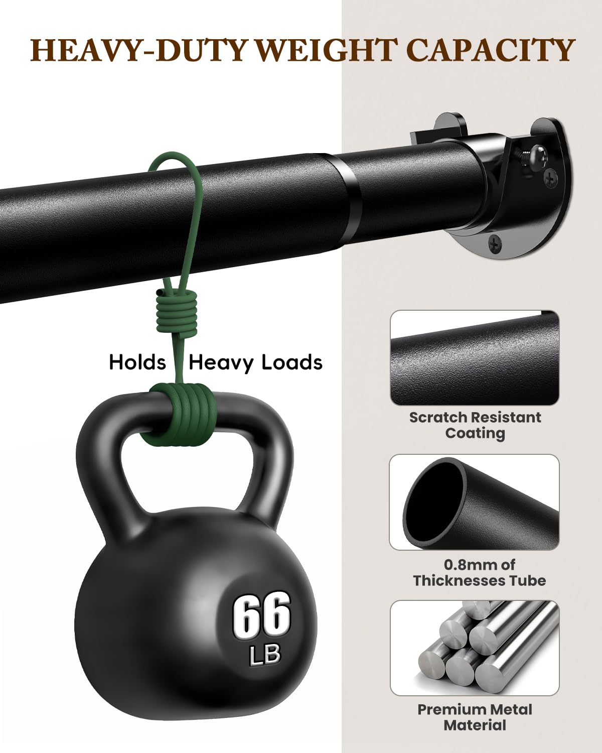 Closet Rod, 17-69 IN Closet Rods for Hanging Clothes, Black