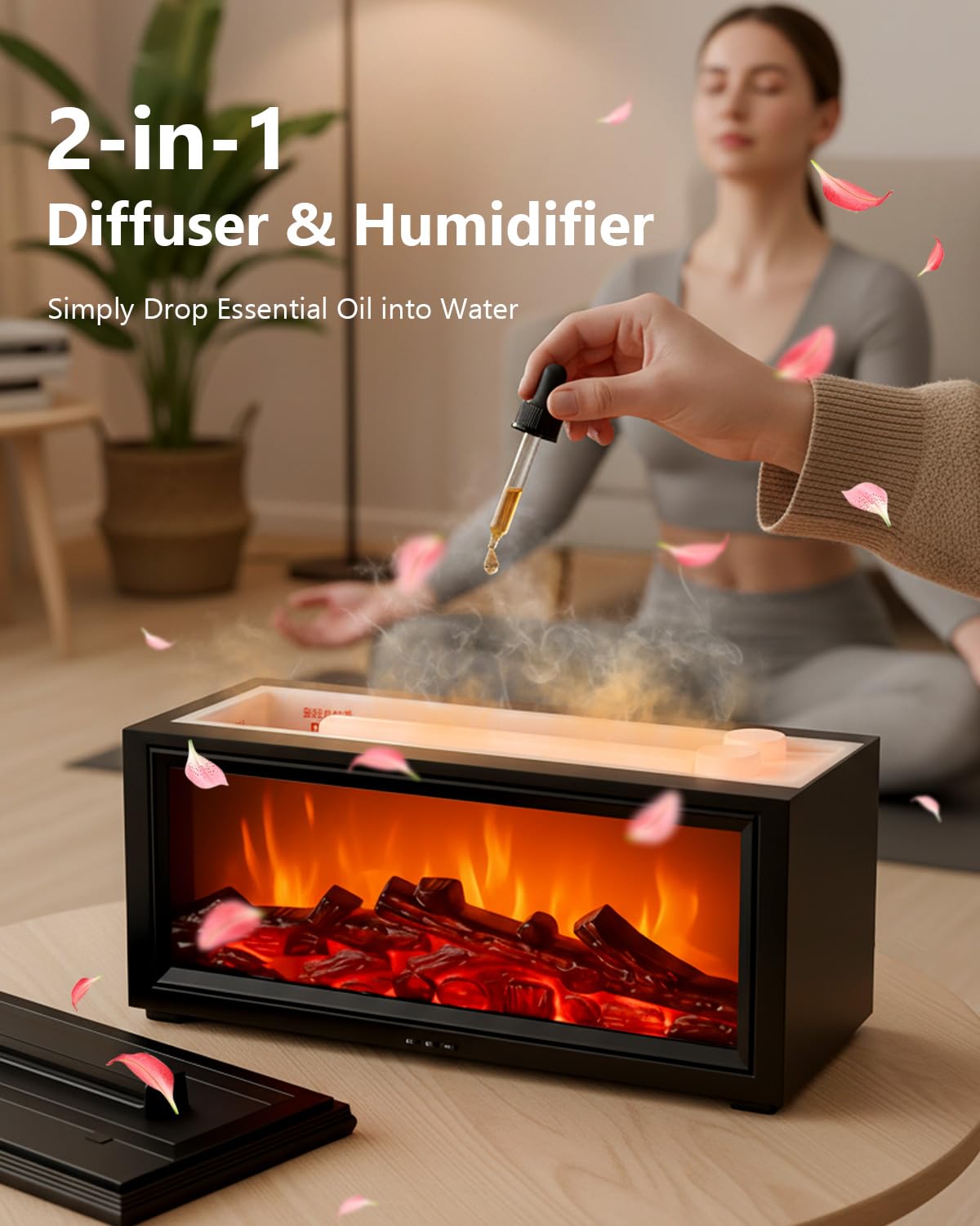 Essential Oil Diffuser, 7-Color Fireplace Flame Aromatherapy Humidifier