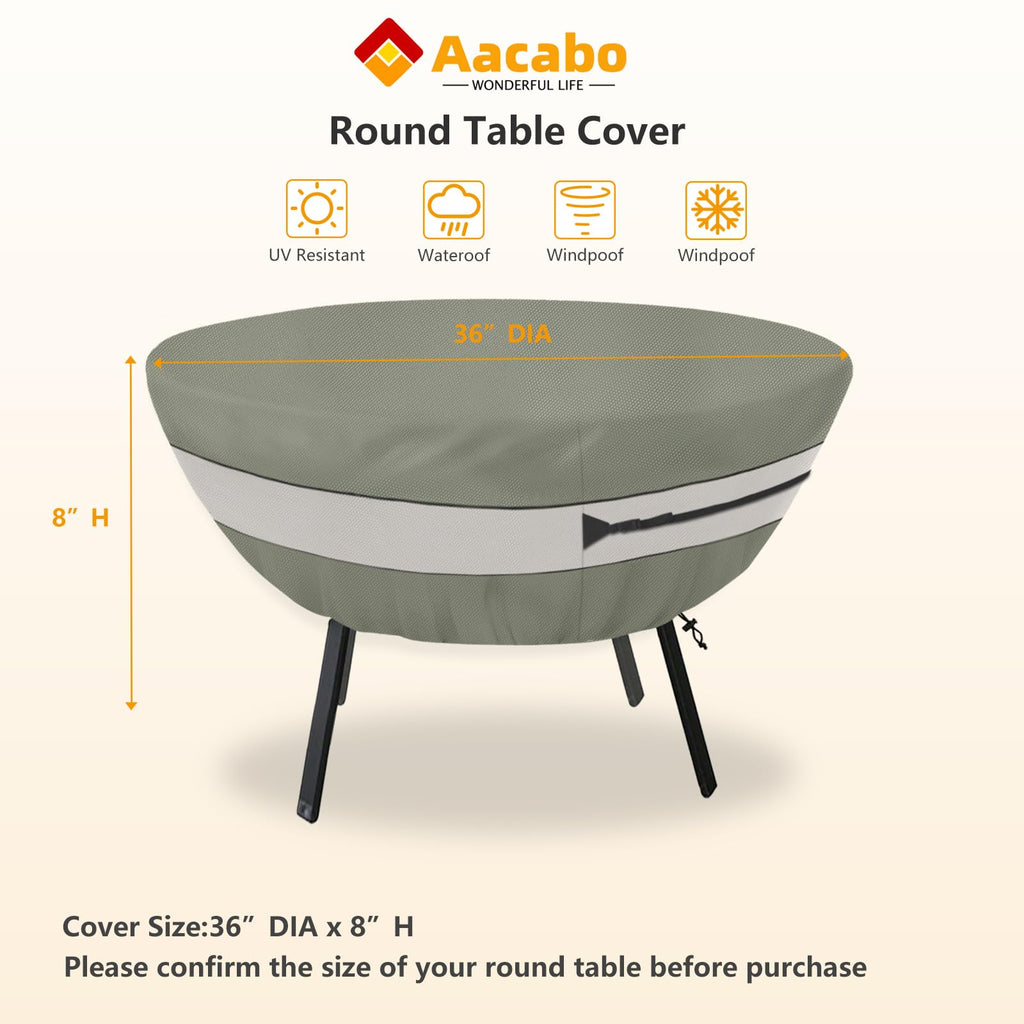Round Patio Table Cover, Suitable for 36 Inch Diameter Patio Round Table, Waterproof Heavy Duty Round Outdoor Coffee