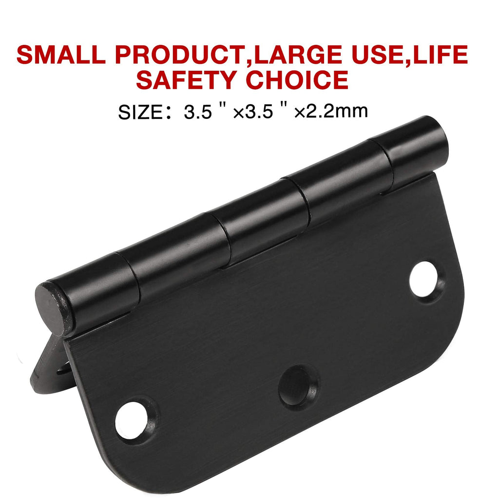 12 Pack Rounded Matte Black Door Hinges 3.5 Inch with 5/8" Radius Corners