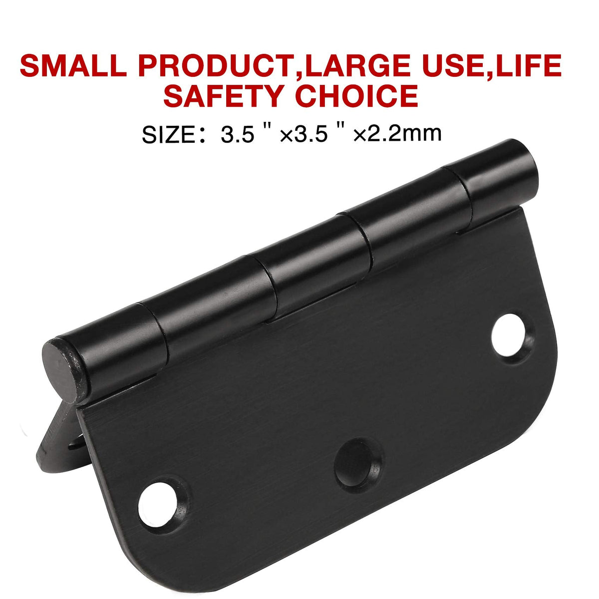 12 Pack Rounded Matte Black Door Hinges 3.5 Inch with 5/8" Radius Corners