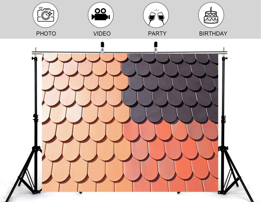 10x8ft Two Tone Clay Roof Tile Backdrop Terracotta Dark Grey Curved Slate Texture Background Tapestry Party Rustic