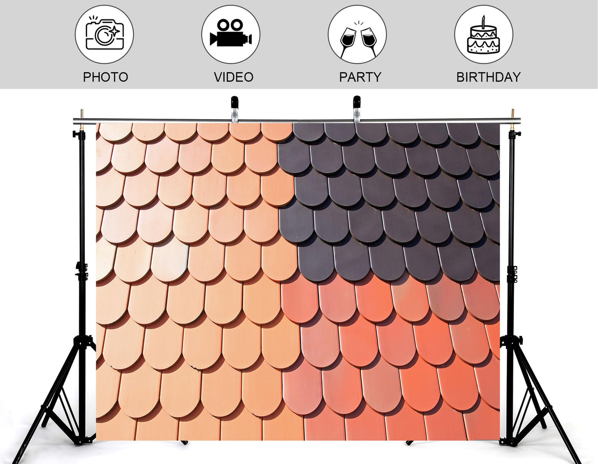 8x6ft Two Tone Clay Roof Tile Backdrop Terracotta Dark Grey Curved Slate Texture Background Tapestry Party Rustic