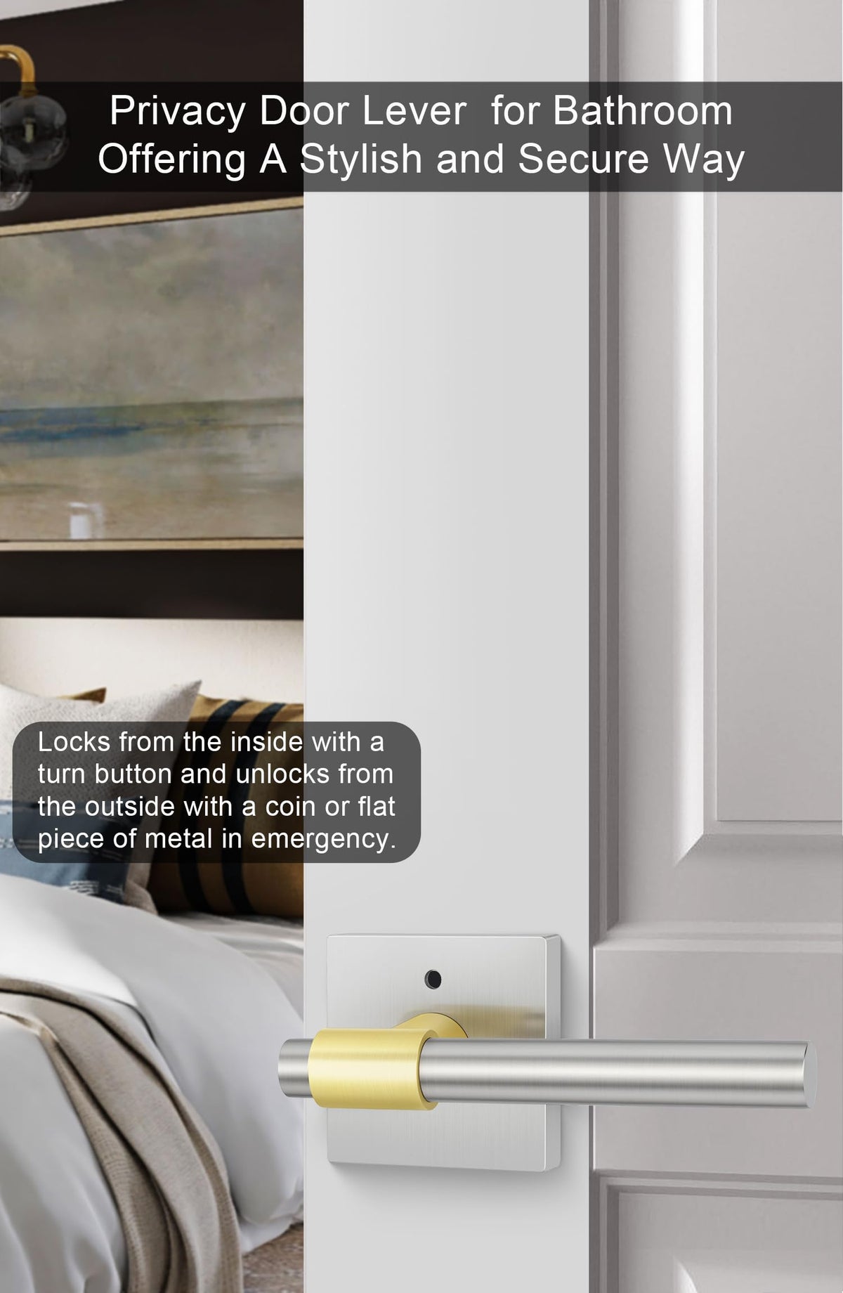 5 Pack Silver and Gold Interior Door Handles, Heavy Duty Privacy Door Handles Levers, Brushed Nickel Door Handles