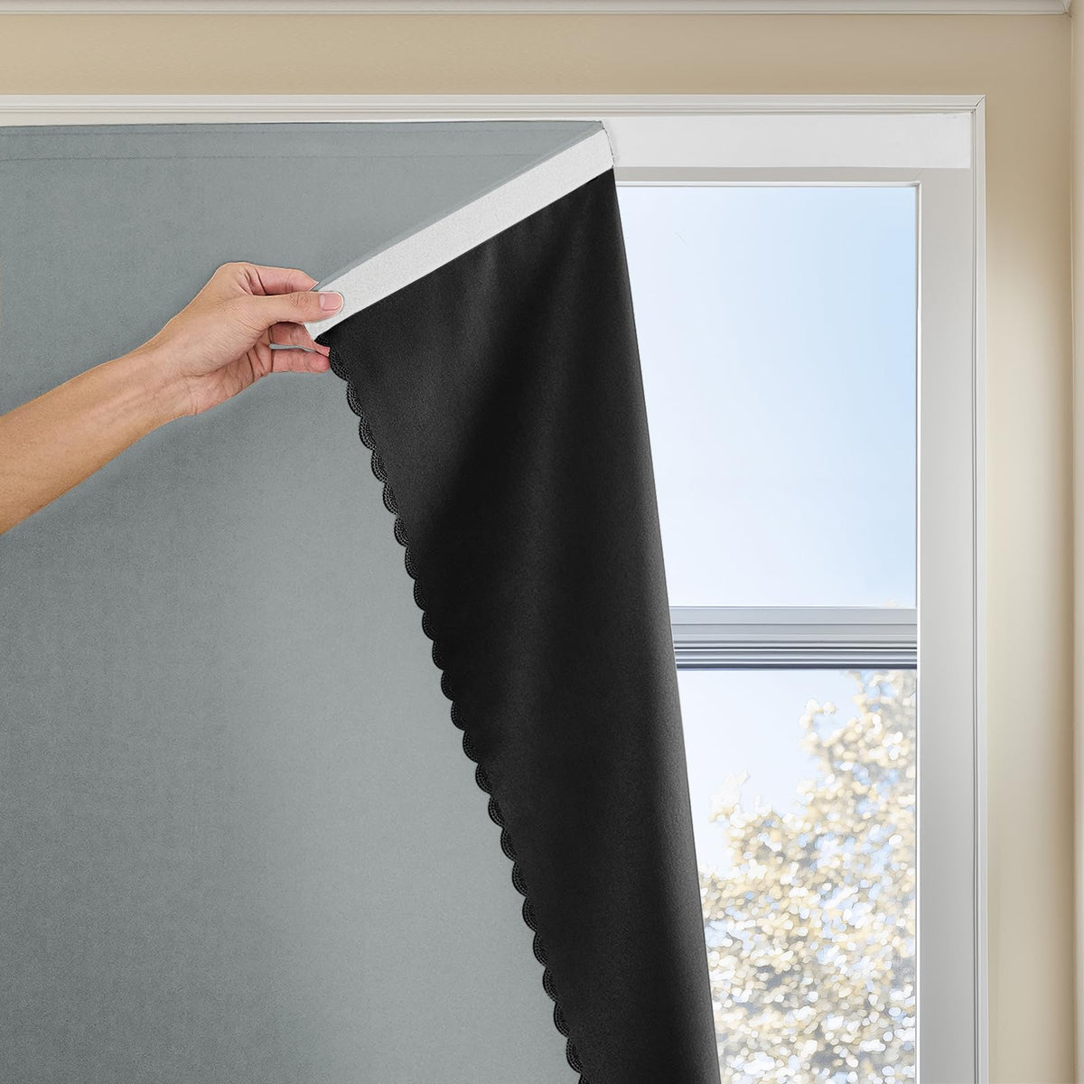 Magic Tape Stick on Portable Curtains for Windows, Bedroom Blackout Curtains for - Thermal Lnsulated No Drill Curtains