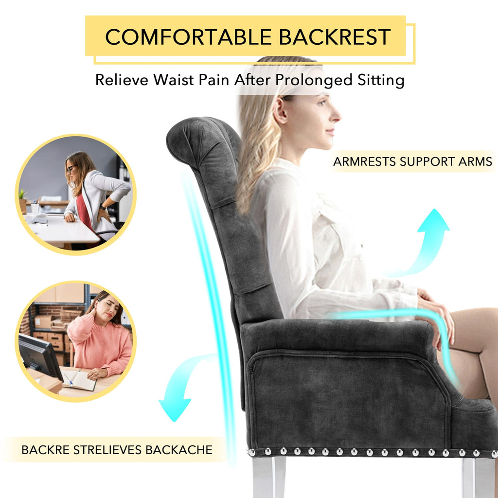 Velvet Dining Chair, Kitchen Arm Chair, Dark Grey