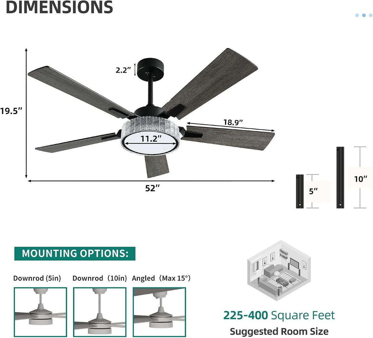 52 Inch Chandelier Ceiling Fans with Lights and Remote/App, Smart Ceiling Fans Compatible with Alexa