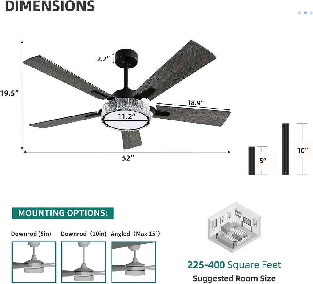 52" Smart Chandelier Ceiling Fan with Light & Remote