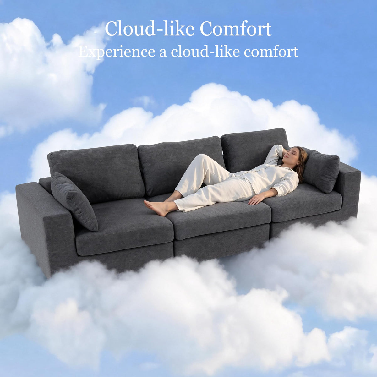 152''Oversized Deep Seat Modular Sectional Sofa, Gray L Shaped Cloud Couch