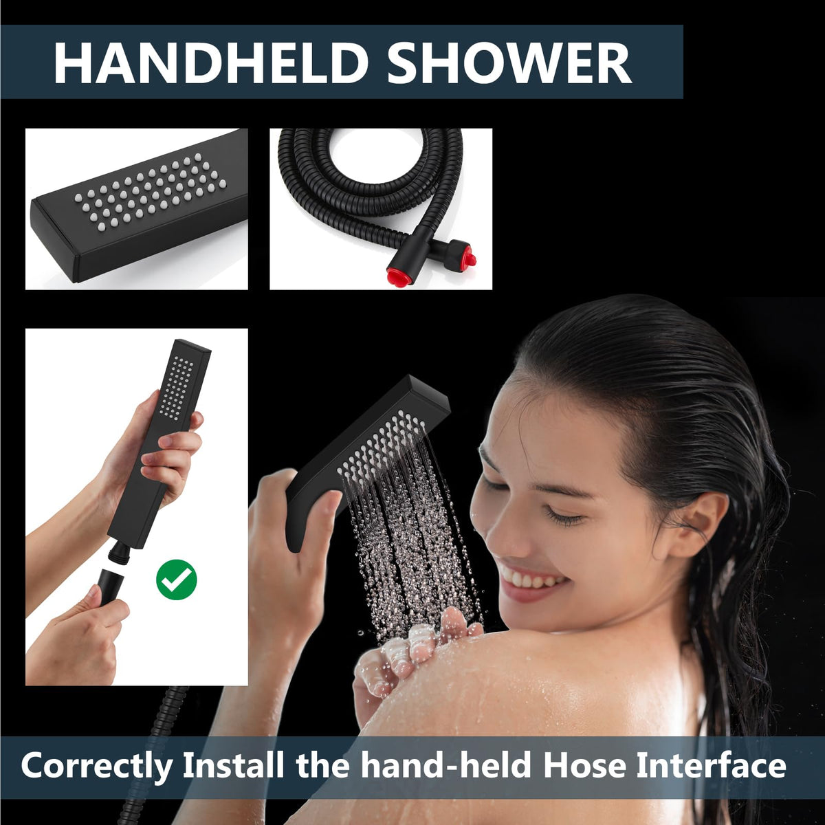 Ceiling Shower Faucet Set with Handheld 16" LED Head Matte Black