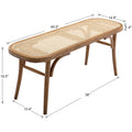 Farmhouse Wood Bench Seat Small Rattan Cane Bench Wicker Bench for End of Bed Living Room Entryway Foyer Indoor, Hand