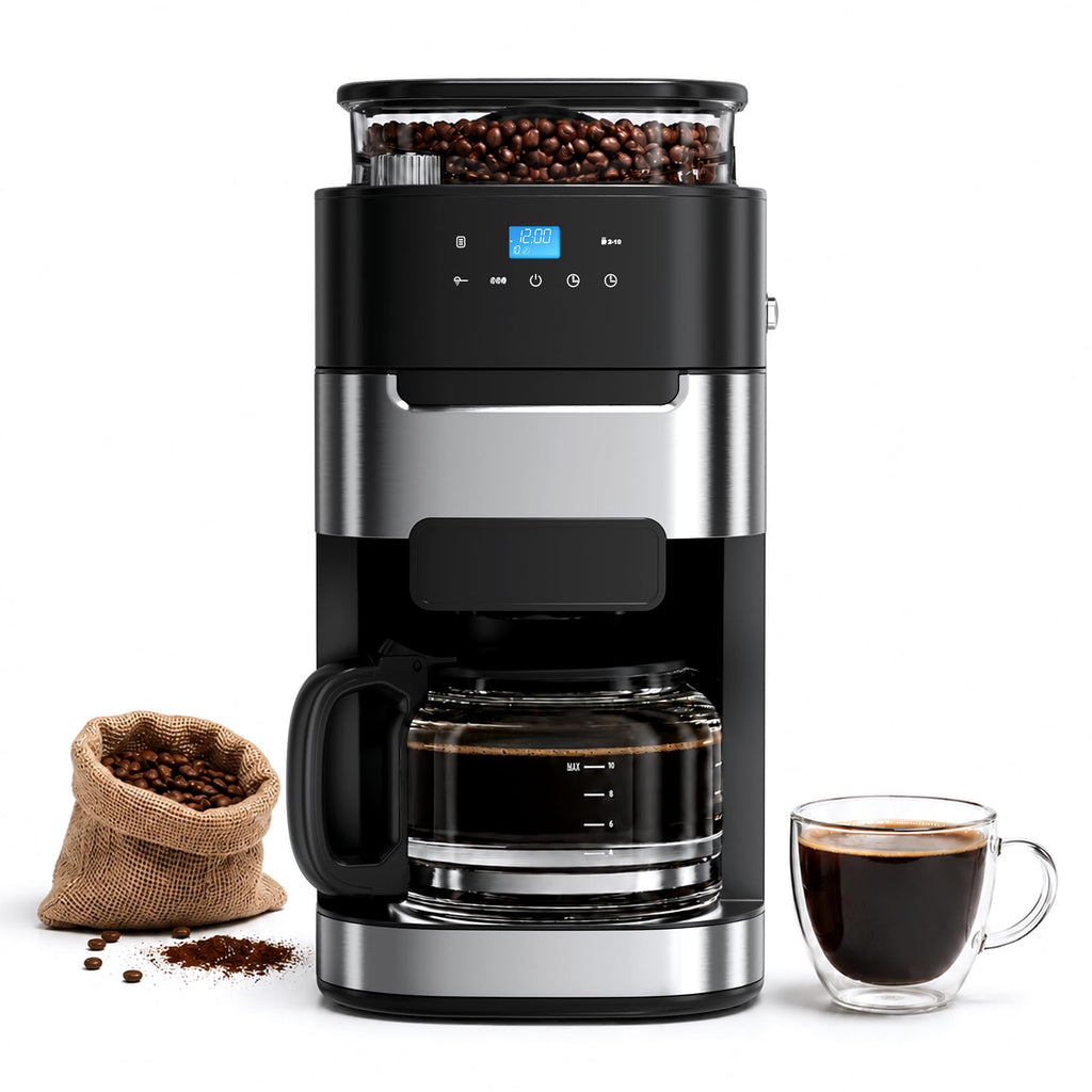 10 Cup Coffee Maker with Grinder, Grind and Brew Coffee Machine