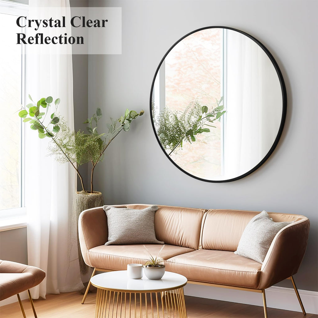 Black Round Mirror 30 Inch, Wall Circle Mirror, Matte Framed