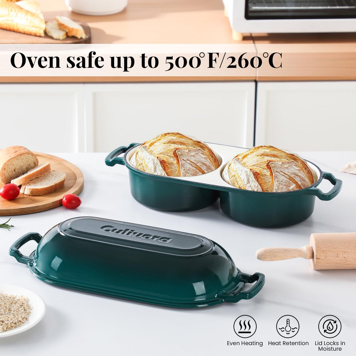 Cast Iron Double Dutch Oven, Mini Enamel Sourdough Bread Pan with Lid