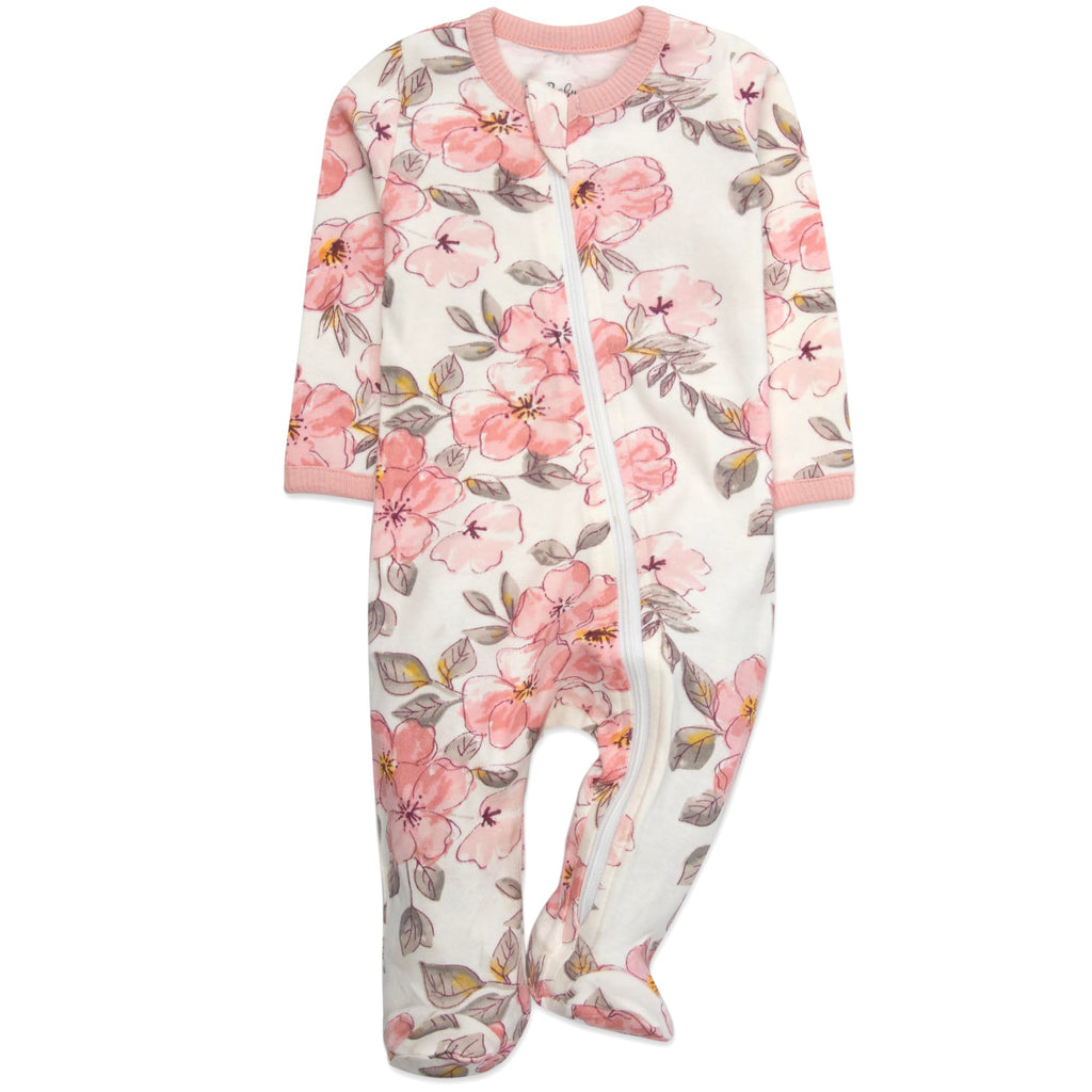Girls Footie Sleepwear Pajama Set, Print and Solid Color Piece - Long Sleeve Zip Front Sleep & Play