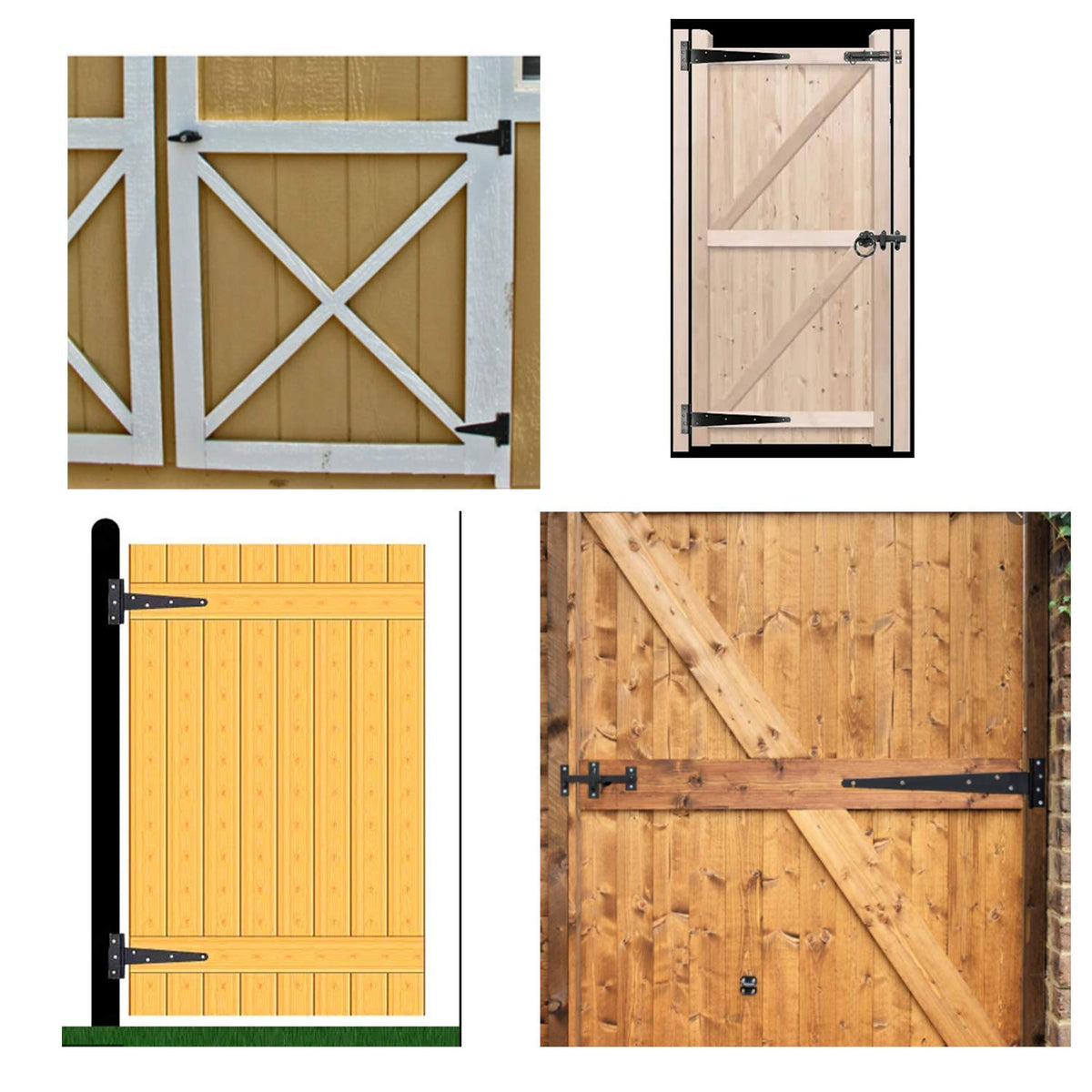 Heavy Duty T Hinge Tee T Strap Shed Gate Barn Fence Door Hinge Wrought Rustproof All Size Black (4 pcs, 12 inch)