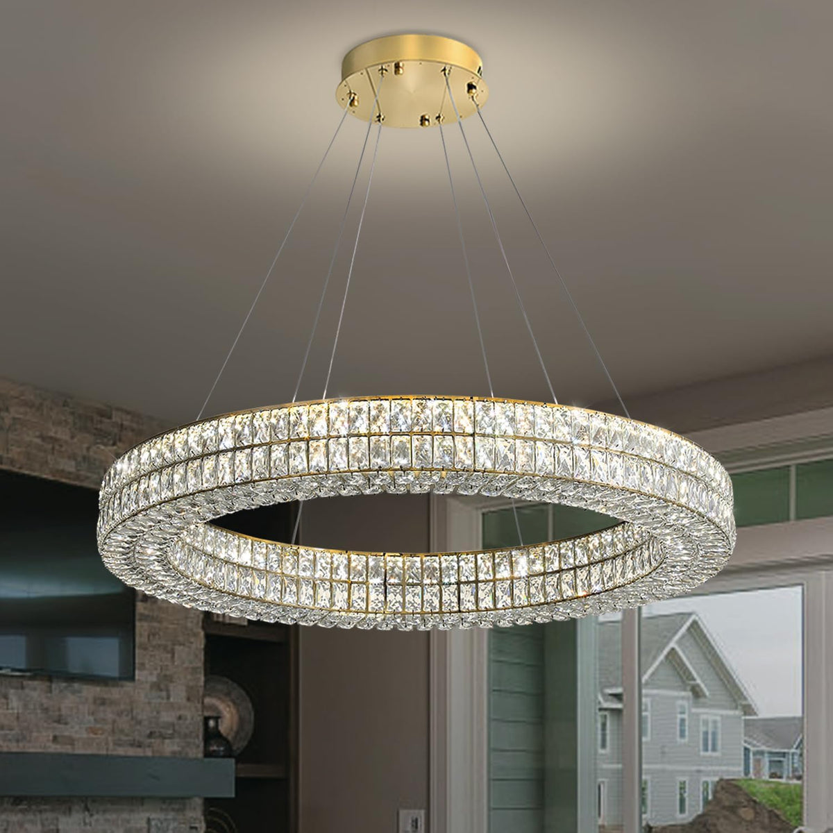 24-Inch Gold Ring Crystal Chandelier with Dimmable LED Lighting