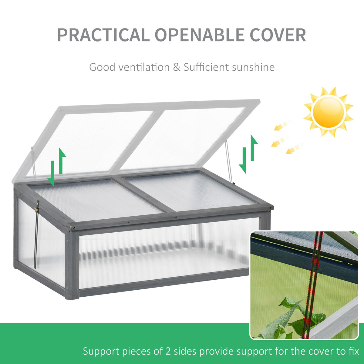 Wooden Cold Frame Mini Greenhouse 39" x 26" x 16" Gray