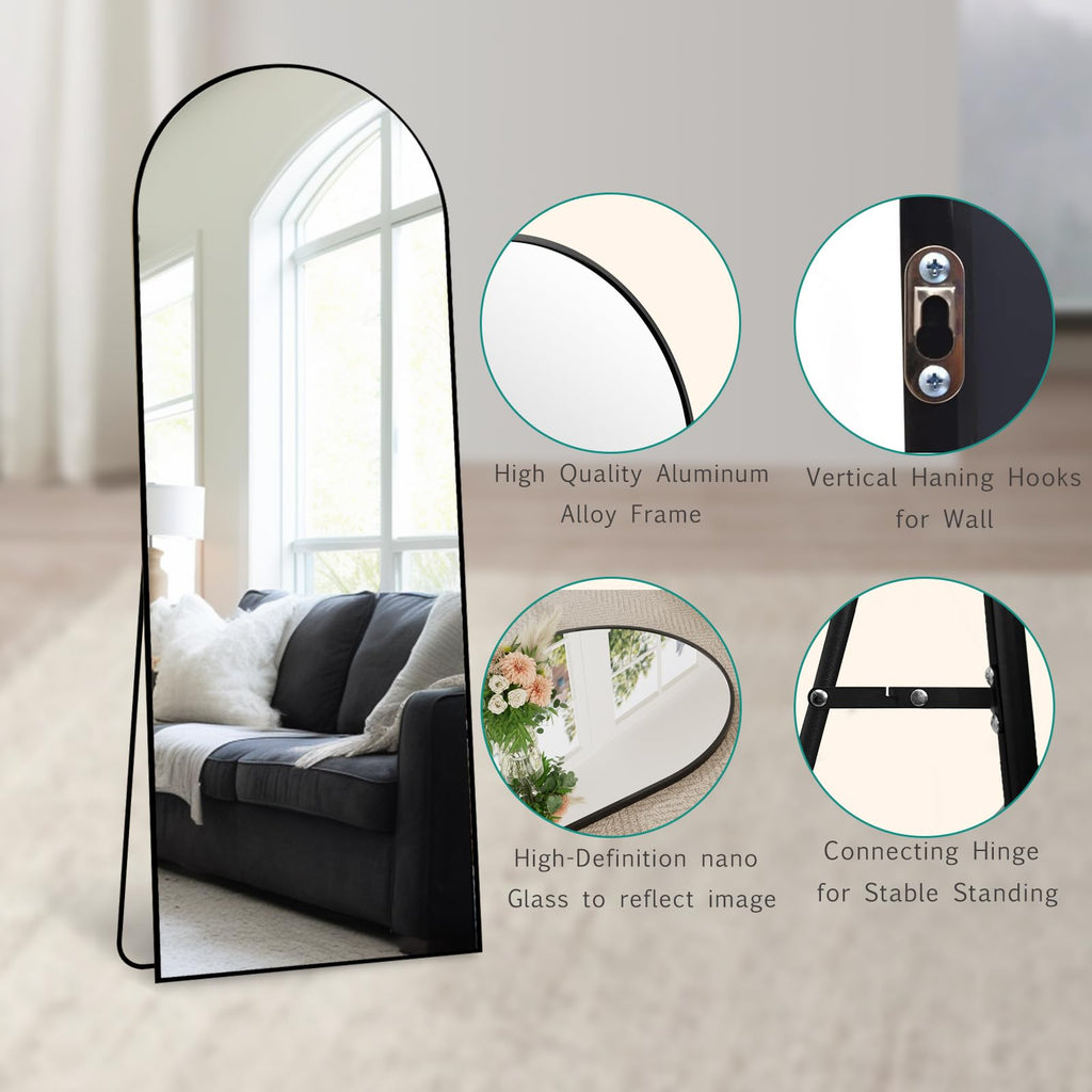 70"x26" Full Length Mirror, Large Arched Floor Mirror, Black