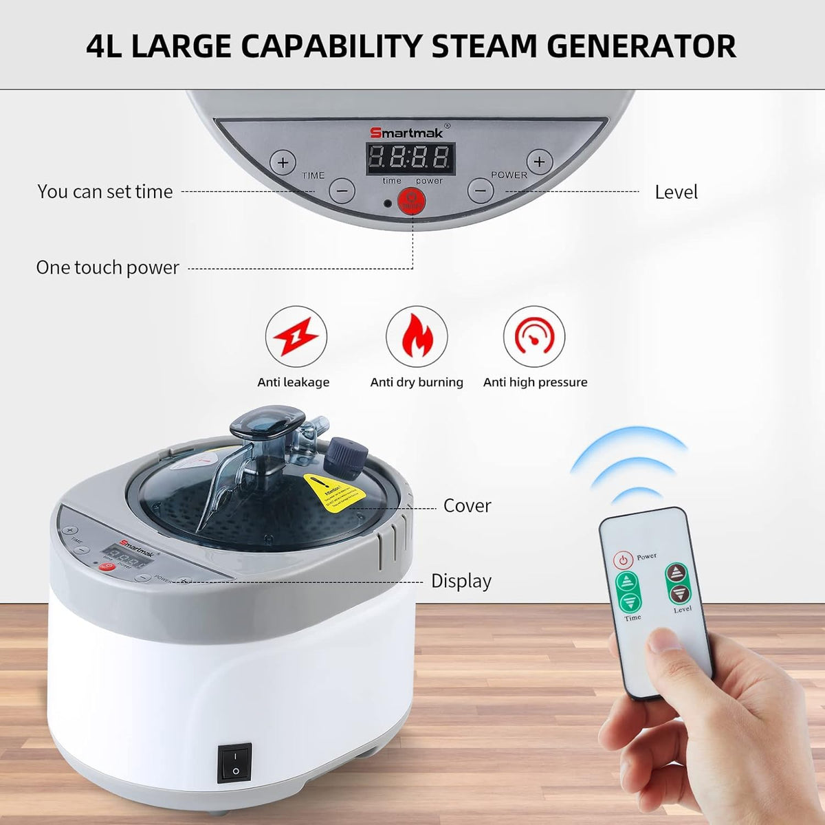 Smartmak Sauna Steamer, Portable 4L Upgrated Steam Pot Generator with Remote Control