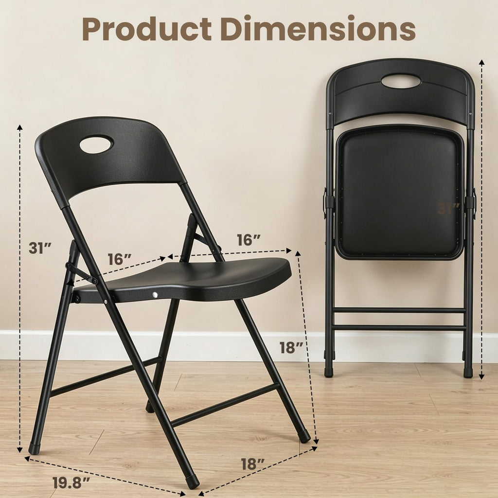 Folding Chairs 4 Pack, 350 lbs Heavy Duty Metal Frame Plastic Foldable Chair, Ergonomic Portable Folding Chair with