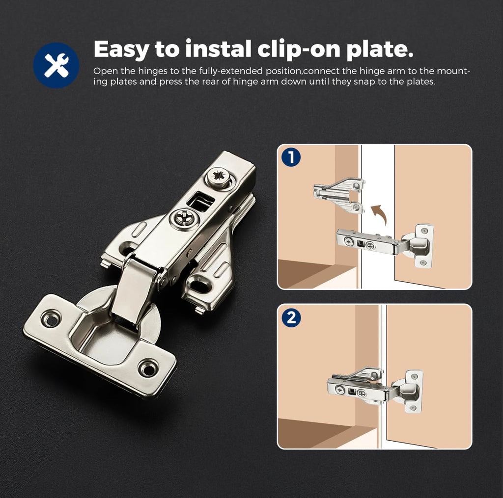 Full Overlay Cabinet Door Hinges, 105 Degree, 4 Packs 2 Pair