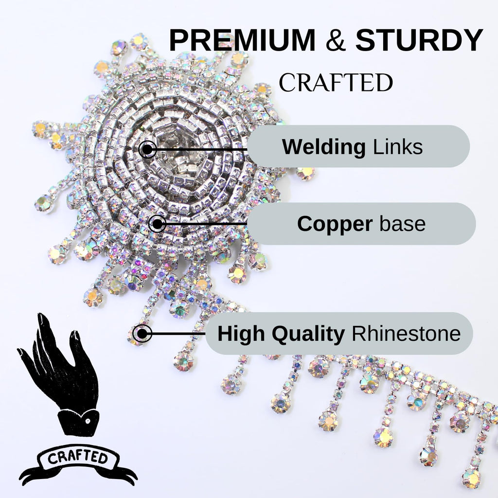 Rhinestone Trim Crystal Rhinestone Chain AB Silver Fringe Sewing Dress DIY Party Wedding Bouquet for - 5 Yards