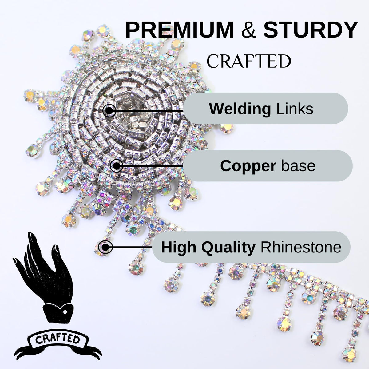 Rhinestone Trim Crystal Rhinestone Chain AB Silver Fringe Sewing Dress DIY Party Wedding Bouquet for - 5 Yards