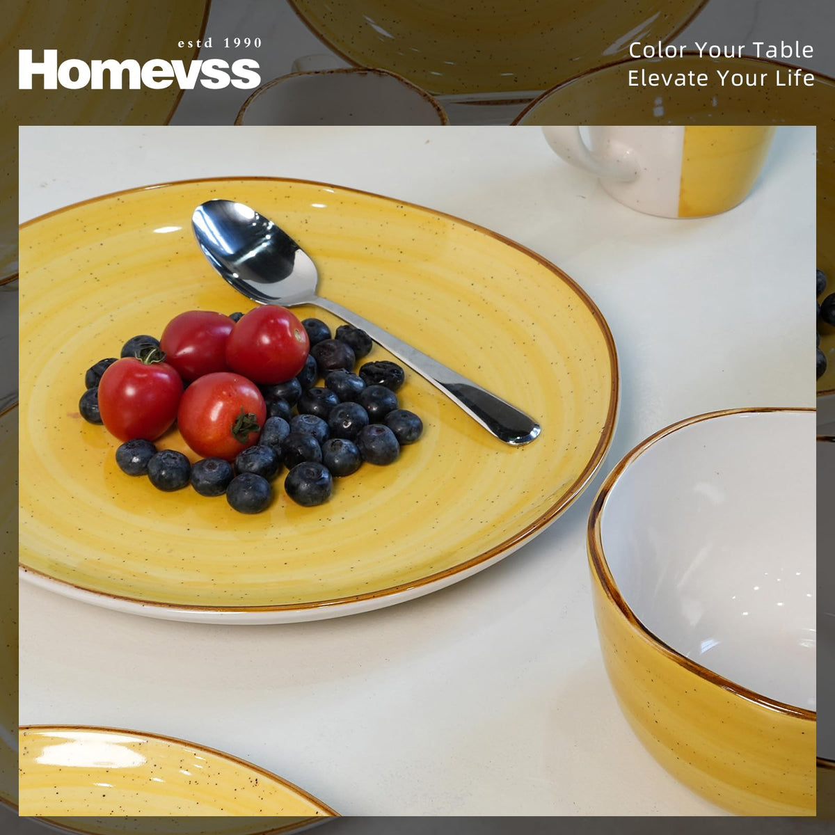 Highland 16-Piece Dinnerware Set Service for 4, Organic Shape Stoneware Plates and Bowls Set, Scratch Resistant