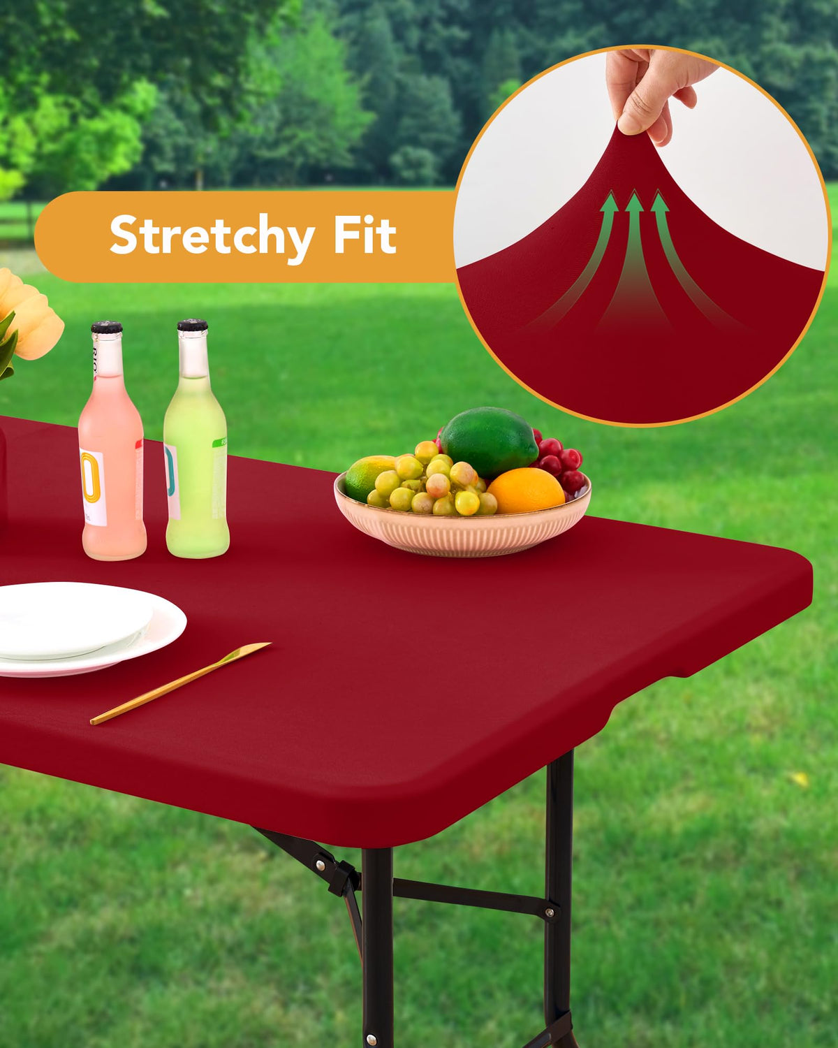 Fitted Tablecloth Rectangle Table Cloths with Elastic, 6 ft, Red, 6 Pack