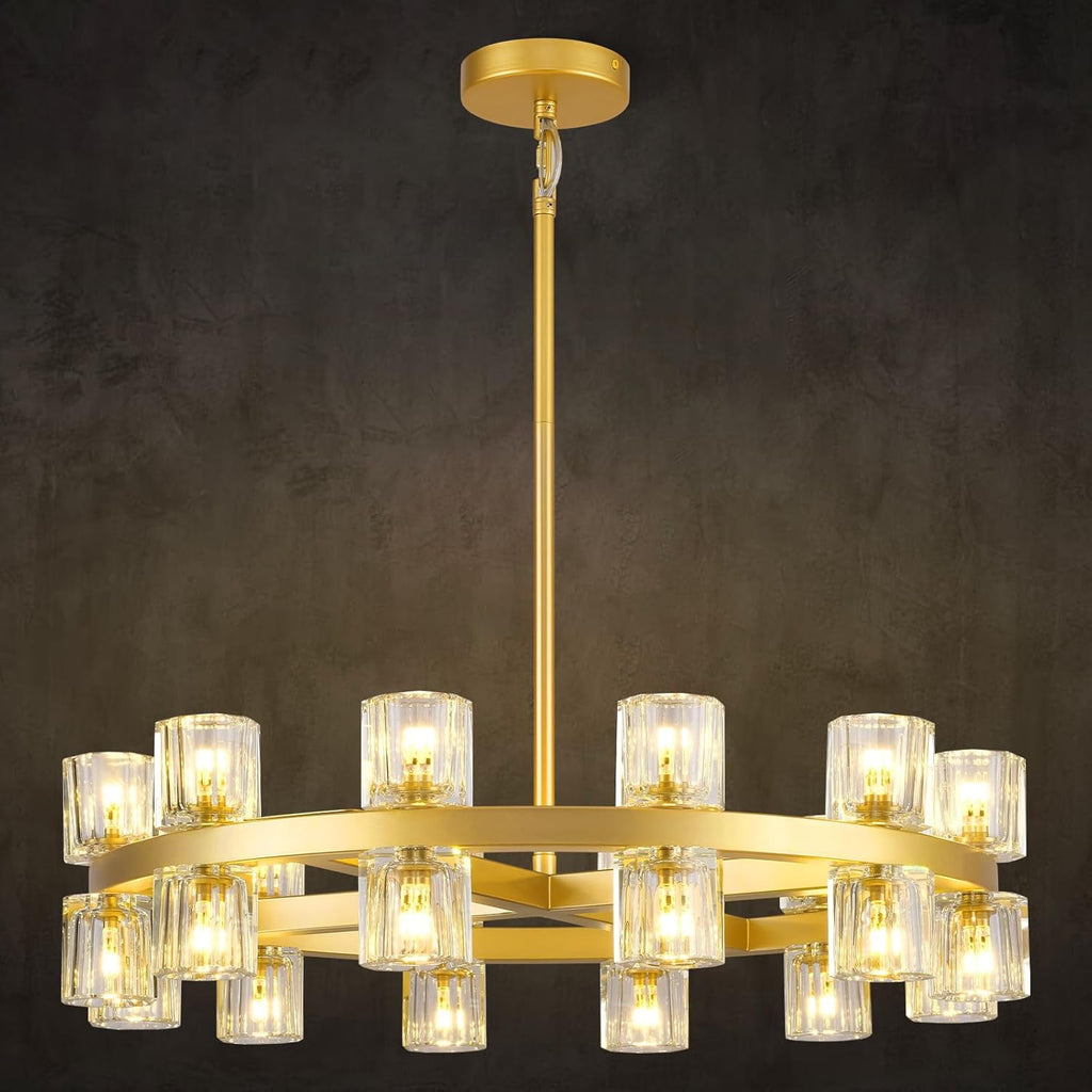 24" 24-Light Modern Crystal Wagon Wheel Chandelier