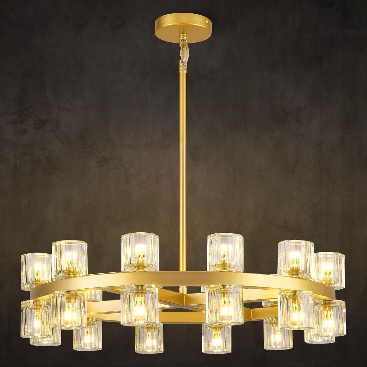 24" 24-Light Modern Crystal Wagon Wheel Chandelier