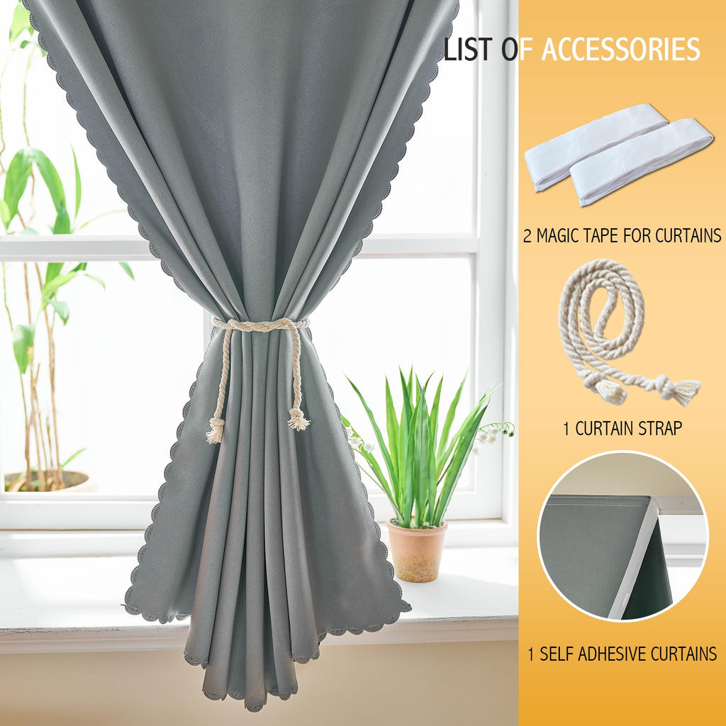 Magic Tape Stick on Portable Curtains for Windows, Bedroom Blackout Curtains for - Thermal Lnsulated No Drill Curtains