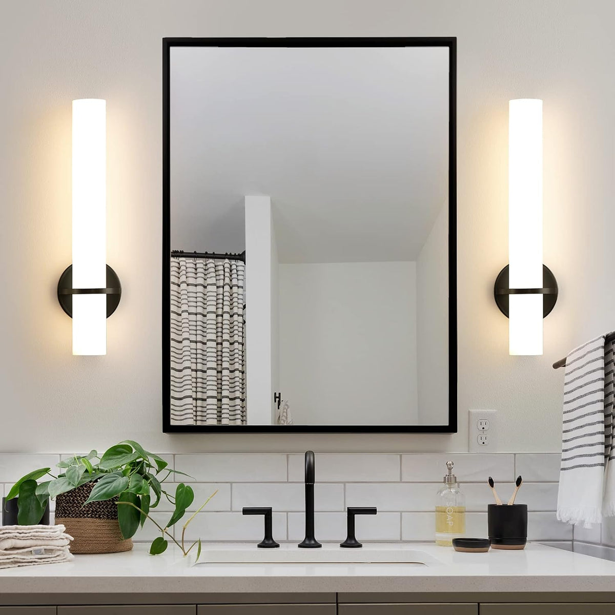18 Inch Wall Sconces Set of Two, Black Bathroom Sconces 18W 2700K-5000K LED Dimmable Modern Wall Sconces with Acrylic