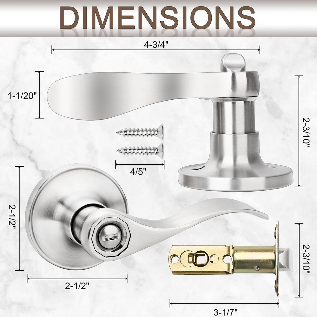 6 Pack Door Handles Privacy Door Levers, Heavy Duty Wave Style Bed/Bath Door Locks Interior Door Knobs, Reversible