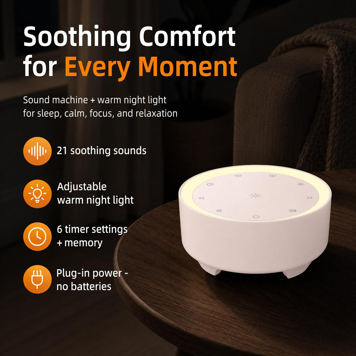 White Noise Machine for Sleeping, Baby & Adults, High-Fidelity Non-Looping Sounds, Sleep Sound Machine with Dimmable