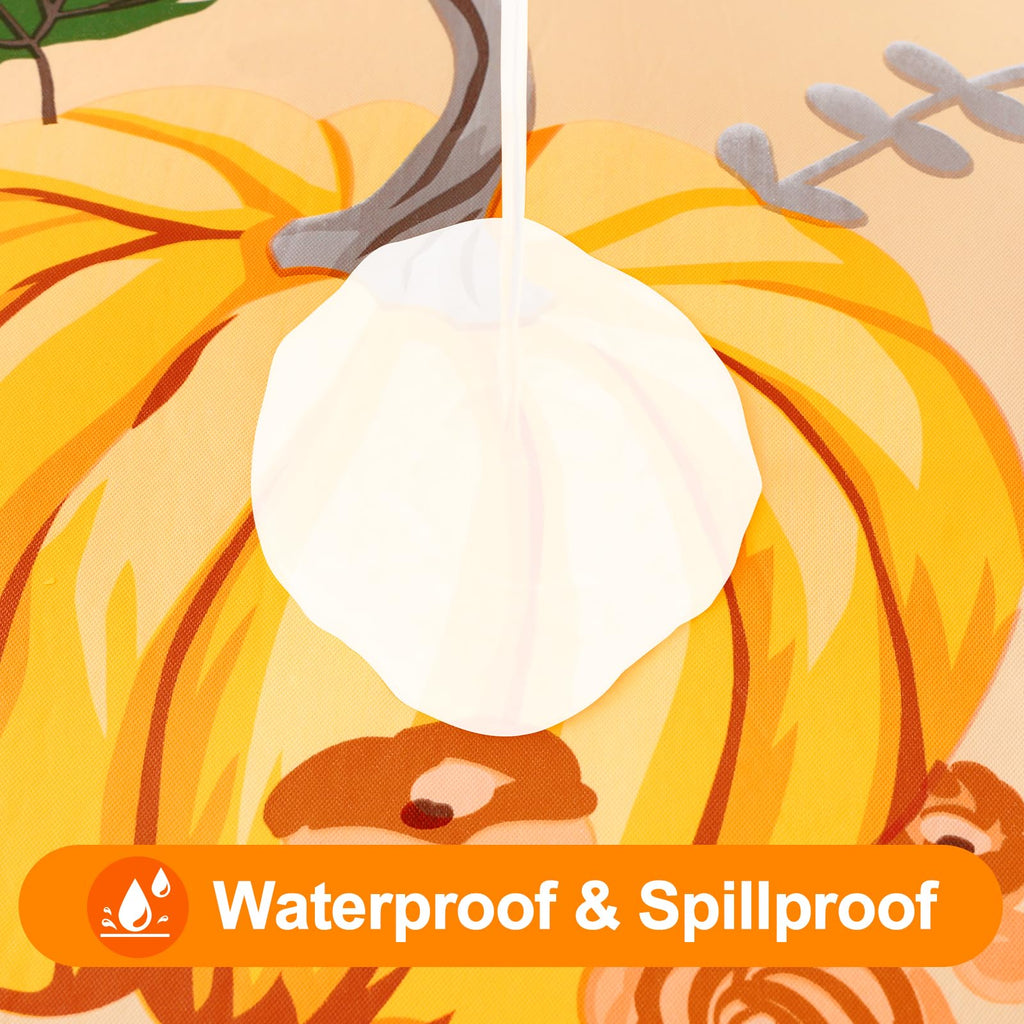 Fall Rectangle Table Cloth, Waterproof Vinyl Tablecloth with Flannel Backing, Wipeable Autumn Pumpkin Plastic Table