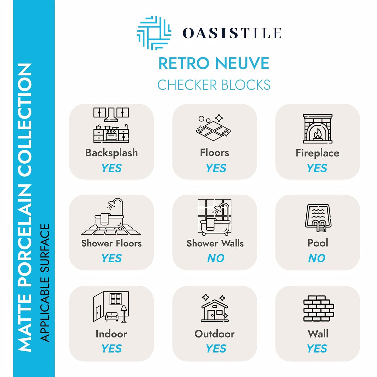 Oasis Tile Retro Neuve Checkers Blocks | 8x8 Matte Porcelain Tile