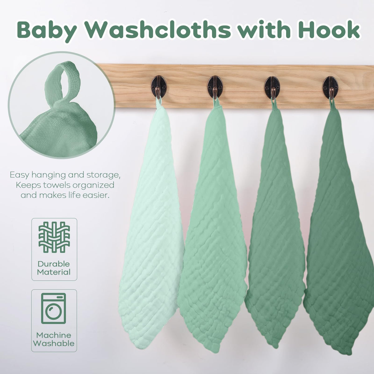 Muslin Baby Washcloths 100% Organic Cotton Face Towels 10 Pack Wash Cloths for Baby 12x12in Soft and Absorbent Baby