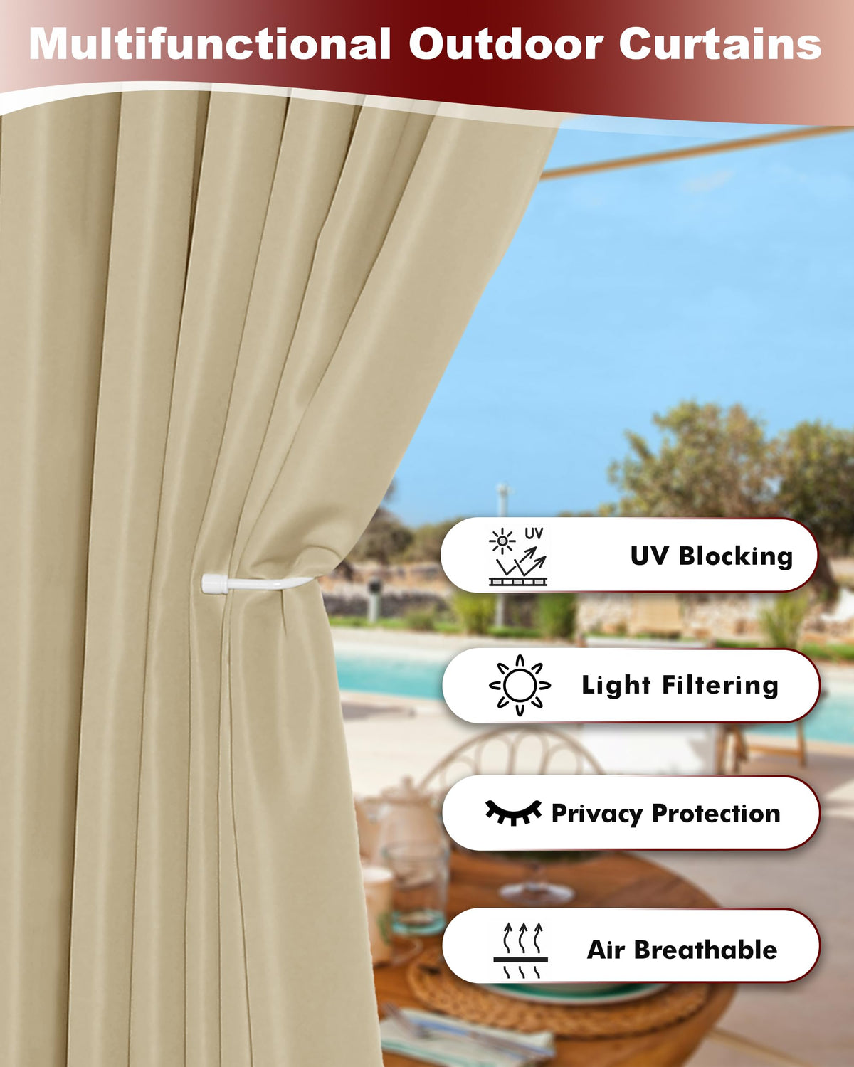 Grommet Outdoor Curtains Waterproof 8 Pcs 54x120 In Cream