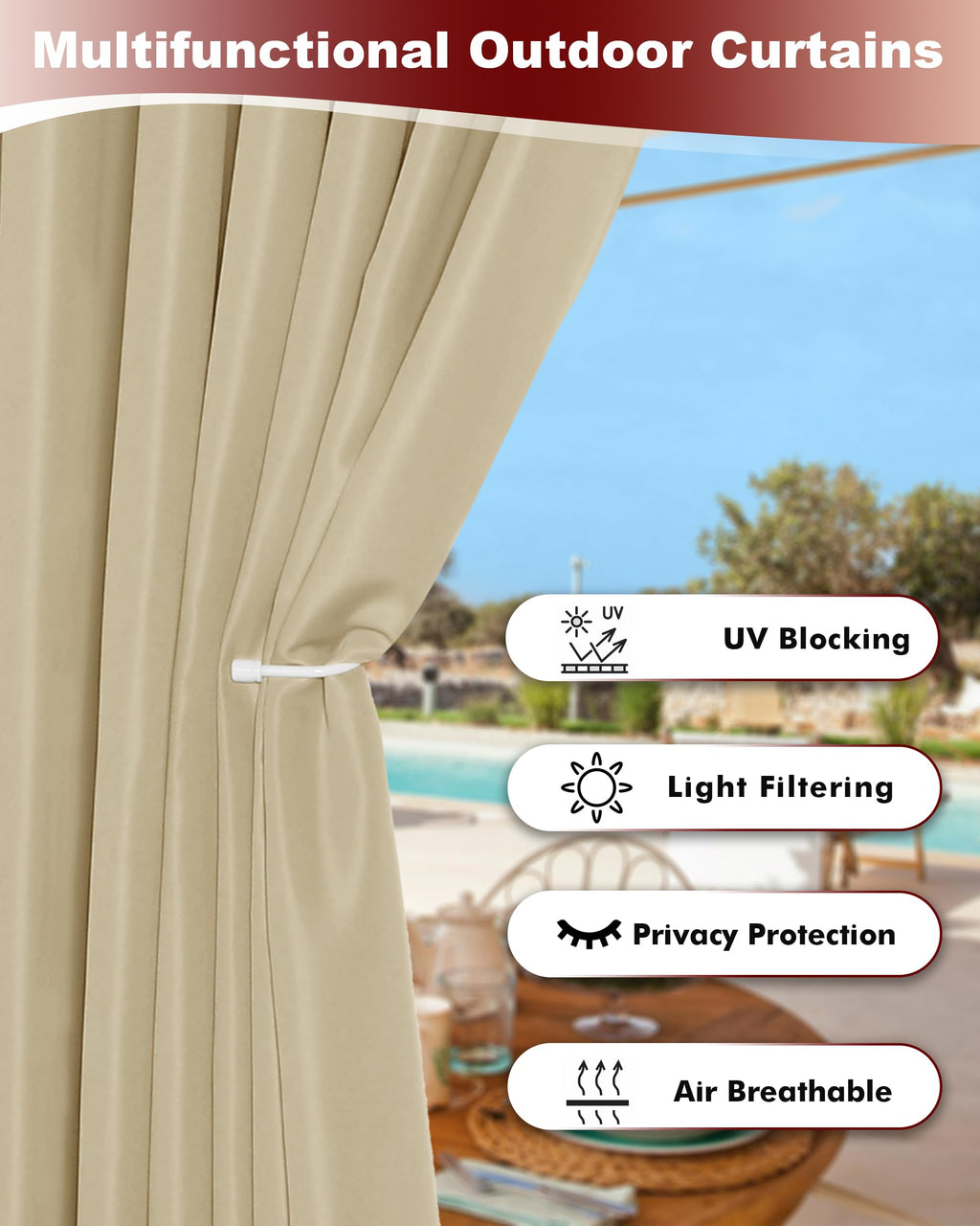 Grommet Outdoor Curtains Waterproof 8 Pcs 54x108 In Cream