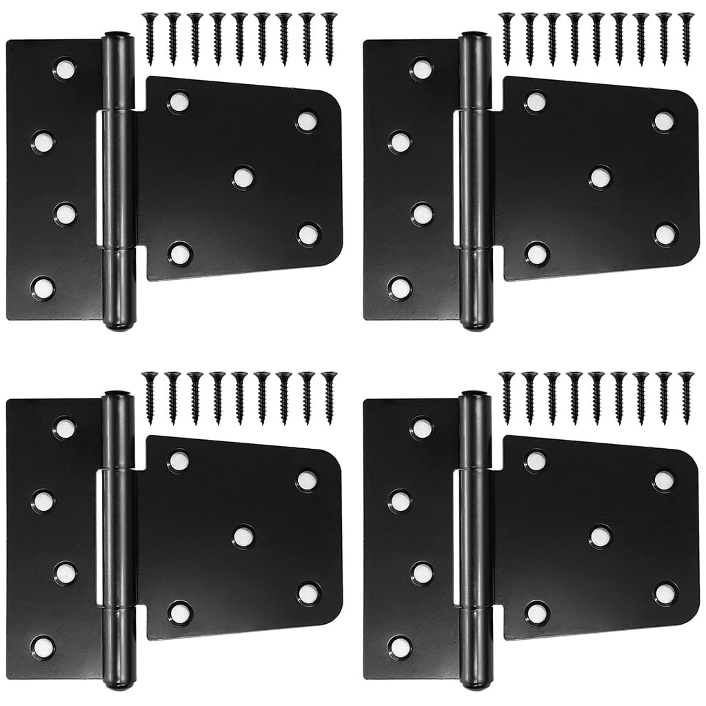 Heavy Duty Gate Hinges - 4 Pack, Black Iron 3.5 Inch Hinges for Wood Shed, Barn Door, Fence Gate Swing (Screws