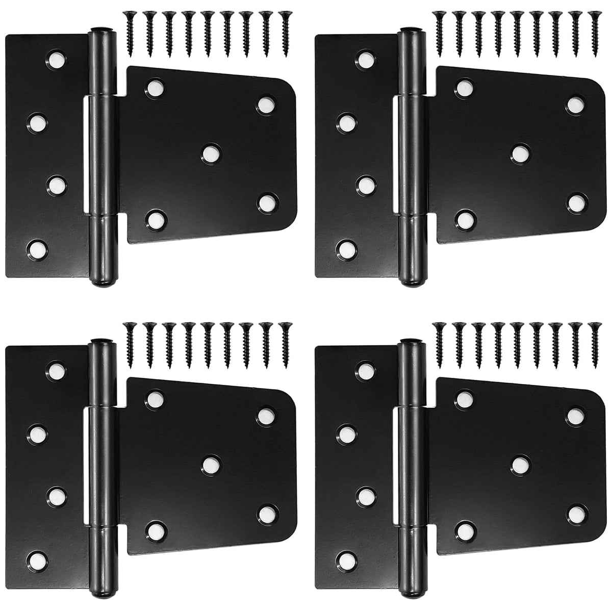 Heavy Duty Gate Hinges - 4 Pack, Black Iron 3.5 Inch Hinges for Wood Shed, Barn Door, Fence Gate Swing (Screws