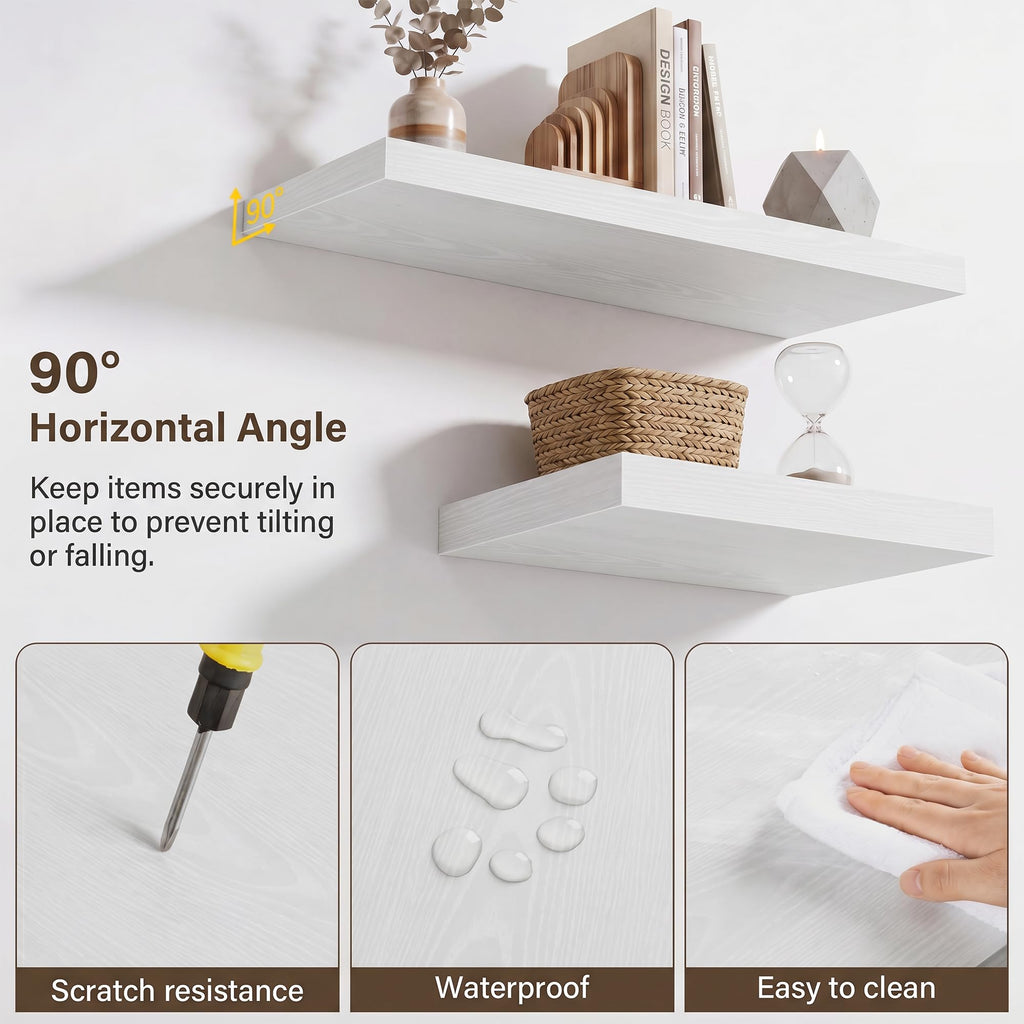 48in Long Floating Shelves for Wall Set of 2, Wood Wall Shelves Bedroom Kitchen Living Room Laundry Room, Modern