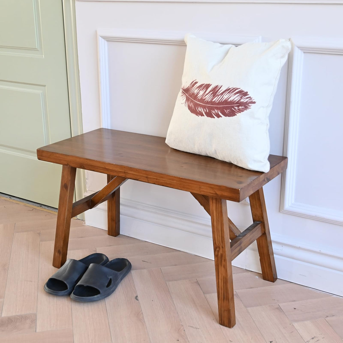 30" Solid Wood Farmhouse Bench - Rustic Entryway, Living & Dining Room Seating, Natural Finish